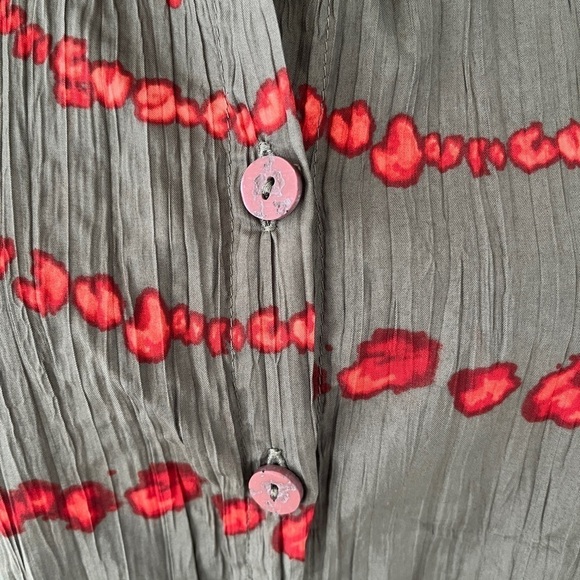 TARA VAO Tunic Blouse Button Front Spiral Splatter Pattern Crinkle Fabric Artsy - Picture 10 of 17